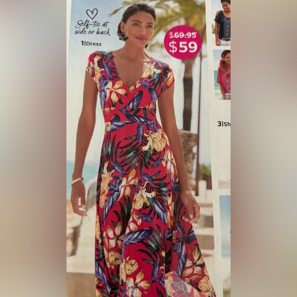 Lascana Hawaiian Print Multicoloured V-neck Dress, size M